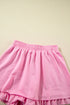 Half Zip Puff Sleeve Top and Ruffled Shorts Set